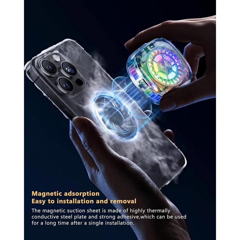 Phone Cooler,RGB Transparent Phone Cooling Fan with Semi-Conductor Cooling Chip, Magnetic Cellphone