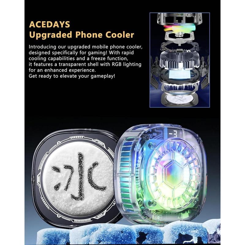 Phone Cooler,RGB Transparent Phone Cooling Fan with Semi-Conductor Cooling Chip, Magnetic Cellphone