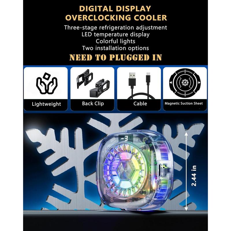 Phone Cooler,RGB Transparent Phone Cooling Fan with Semi-Conductor Cooling Chip, Magnetic Cellphone